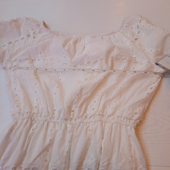 Eyelet Lace Puff Sleeve Midi Dress Cottagecore Korean Romantic White XS - Picture 12 of 13